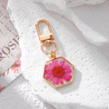 Hexagon Pressed Daisy Resin Keychains Gold Lobster Clip 9 Colors view 8