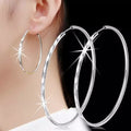 Silver Tone Diamond-Cut Large Hoop Earrings About 39mm view 1