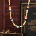 Multicolor Natural Stone Beaded Necklace Gold Bamboo Accents view 4
