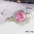 Pink Square Solitaire Halo Ring In Polished Silver Tone view 5