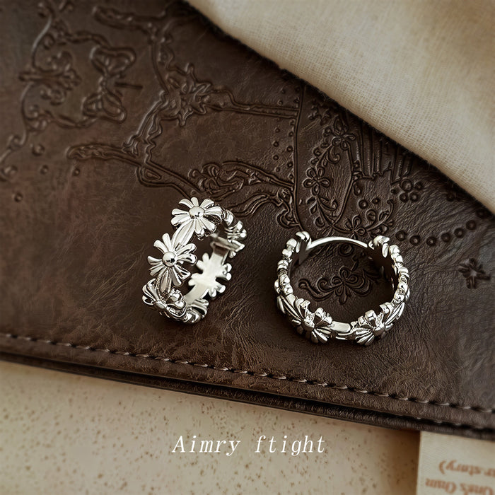 Silver Tone Hollow Cross Pattern Mini Hoop Earrings Pair