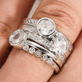 White Gold Three Bezel Round Stone Multi Band Finger Ring view 3
