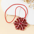 Beaded Red Snowflake Pendant Necklace With White Accents view 4