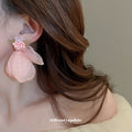 Pink Mesh Petal Flower Drop Earrings With Beaded Centers view 4