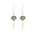 Turquoise Cloud Scroll Green Bead Long Hook Earrings view 5