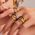 Polished Triple Interlocked Band Ring Gold Tricolor Steel view 3