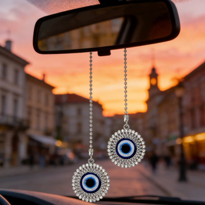 Silver Tone Blue Evil Eye Rearview Mirror Hanging Ornaments in Ten Designs