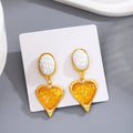 Gold Frame Textured Resin Oval Heart Drop Earrings view 9