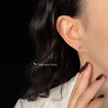Mini Gold Pink Crystal Heart Stud Earrings Beaded Edge view 2