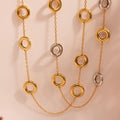 Long Hollow Circle Link Necklace Gold Silver Two-Tone Steel view 4
