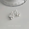 Silver-Tone Twisted Wave Stud Three Pearl Earrings view 4