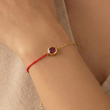 Red Cord Gold Chain Single Zircon Birthstone Bracelets