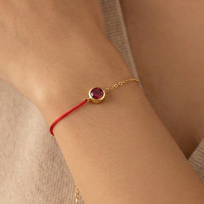 Red Cord Gold Chain Single Zircon Birthstone Bracelets