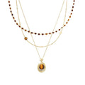 Gold Tone Round Brown Stone Layered Pendant Necklace view 5