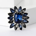 Crystal Sunburst Flower Brooch Burgundy Blue or Green Pin view 2