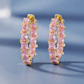 Double-Row Round Stone Large Hoop Earrings In Four Colors Gold Tone view 2