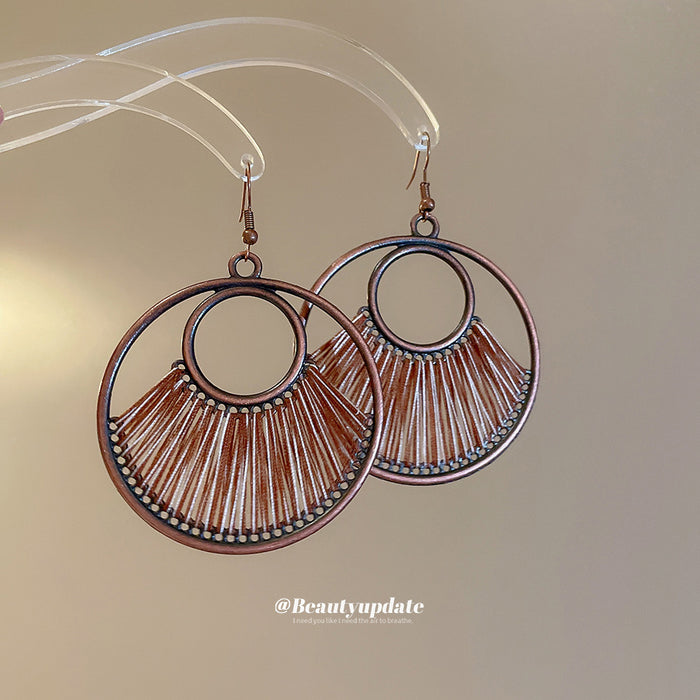 Antique Bronze Wire Fan Dangle Hook Earrings Jewelry