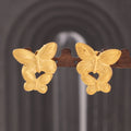 Butterfly Stud Earrings Dual Wing Gold Silver Titanium Steel view 2