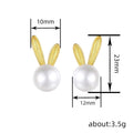 Bunny Ear Faux Pearl Stud Earrings Gold Silver Tone view 4