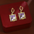 Ornate Purple Window Pearl Look Long Dangle Earrings view 2