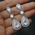 Pear Stone Triple Drop Silver Earrings Metal Jewelry Design view 1