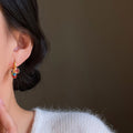 Gold Tone Colorful Gem Cluster Hoop Earrings Statement Jewelry view 4