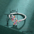 Silver Tone Multicolor Flower Ring Openwork Leaf Petals view 4