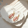 Oval Gold Frame Dried Flower Resin Drop Earrings Pink Blue view 5
