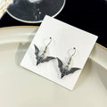 Three Gothic Bat Pattern Silver Tone Long Hook Earrings view 2