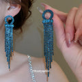 Rhinestone Circle Multi Chain Tassel Stud Earrings view 3