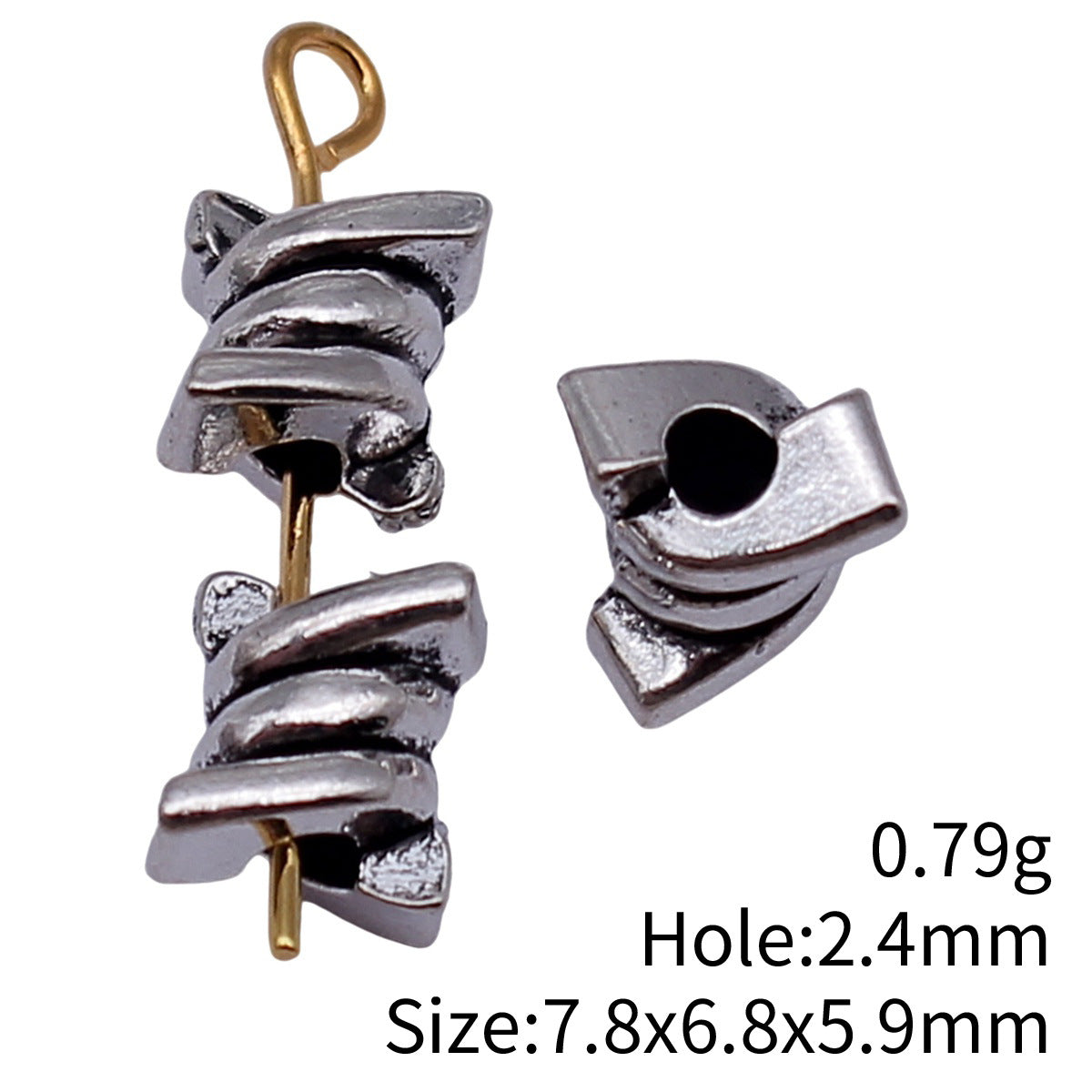 7.8x6.8x5.9mm 0.79g Antique Silver Zinc Alloy Twisted Rope Spiral Small Hole Beads for DIY Jewelry Making