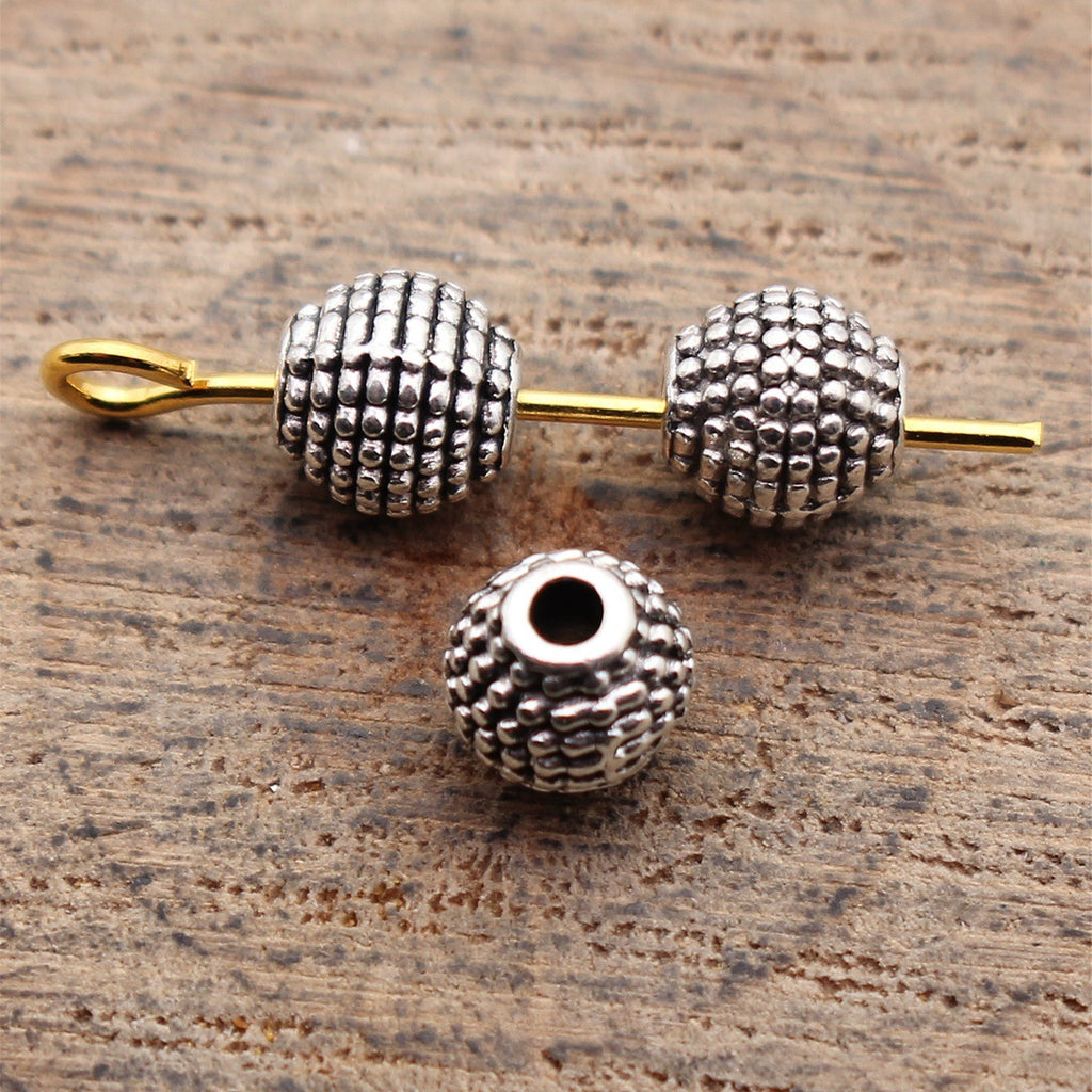 5.5x5.5x5.5mm 0.46g Antique Silver Zinc Alloy Dotted Texture Ball Loose Metal Beads for Bracelet Making