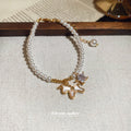 White Pearl Bracelet Pony Charm Crystal Star Gold Tone view 3