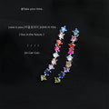 Silver Multicolor CZ Linear Drop Earrings Rainbow Bar view 4