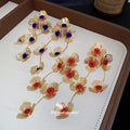 Gold Tone Floral Crystal Tassel Drop Earrings Fashion Jewelry view 2