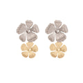 Two Tone Textured Double Flower Long Stud Earrings view 5