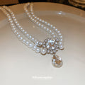 Double Strand Pearl Necklace Crystal Teardrop Pendant view 3