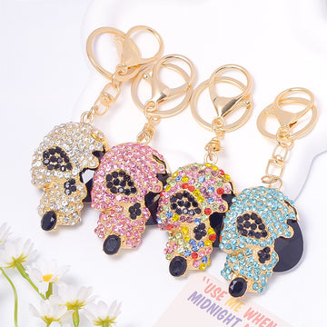 Rhinestone Skull Keychain Gold Metal Crystal Bag Charm
