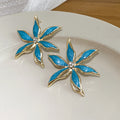 Enamel Six Petal Flower Stud Earrings in Five Colors view 9