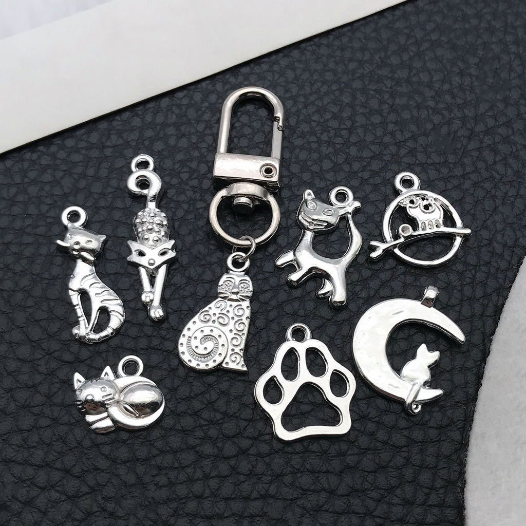 Zinc Alloy Silver Cat Paw Print Hollow Charm Pendant for Bracelet Keychain DIY Jewelry