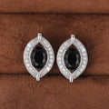 Silver Tone Black Teardrop Crystal Leaf Stud Earrings view 2