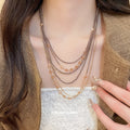 Layered Beaded Chain Statement Necklace with Distinctive Textured Details view 3