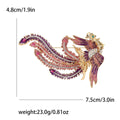Jeweled Long Tail Phoenix Brooch With Faceted Crystals And Polished Metal Details view 7