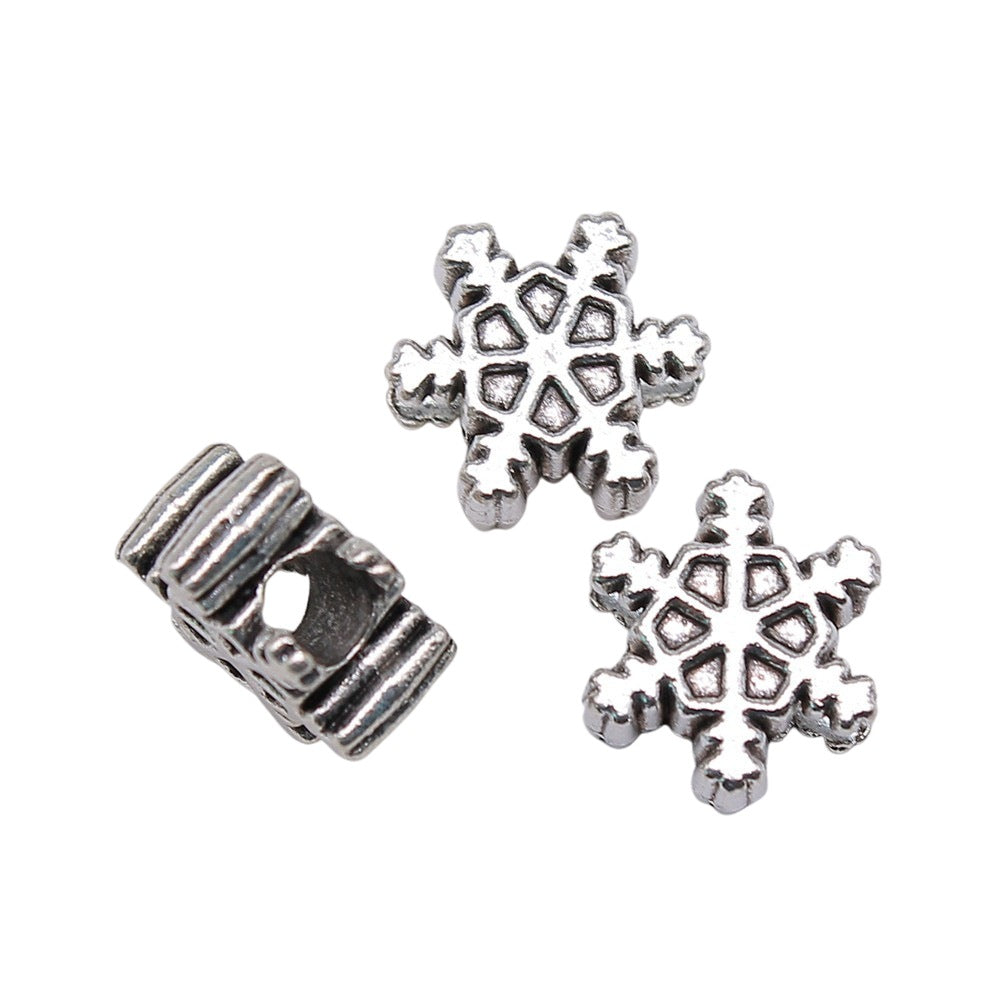 14x14x6mm 2.8g Antique Silver Zinc Alloy Snowflake Large Hole Beads for Bracelet Jewelry Making