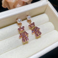 Pink Crystal Bear Pearl Stud Earrings Fashion Jewelry Accessory view 6
