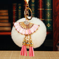 Folding Fan Rabbit Fur Pom Keychains in Ten Pictured Color Combinations view 6