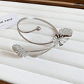 Silver Metal Flower And Leaf Open Arm Cuff Bracelets view 10