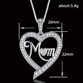 Silver Tone Crystal Heart Mom Pendant Necklace Polished Metal Jewelry view 4