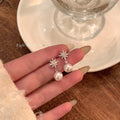 Silver Starburst Pearl Drop Stud Earrings Fashion Jewelry view 2