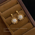 Gold Sunburst Drop Earrings Clear Crystal Cluster Rays view 1